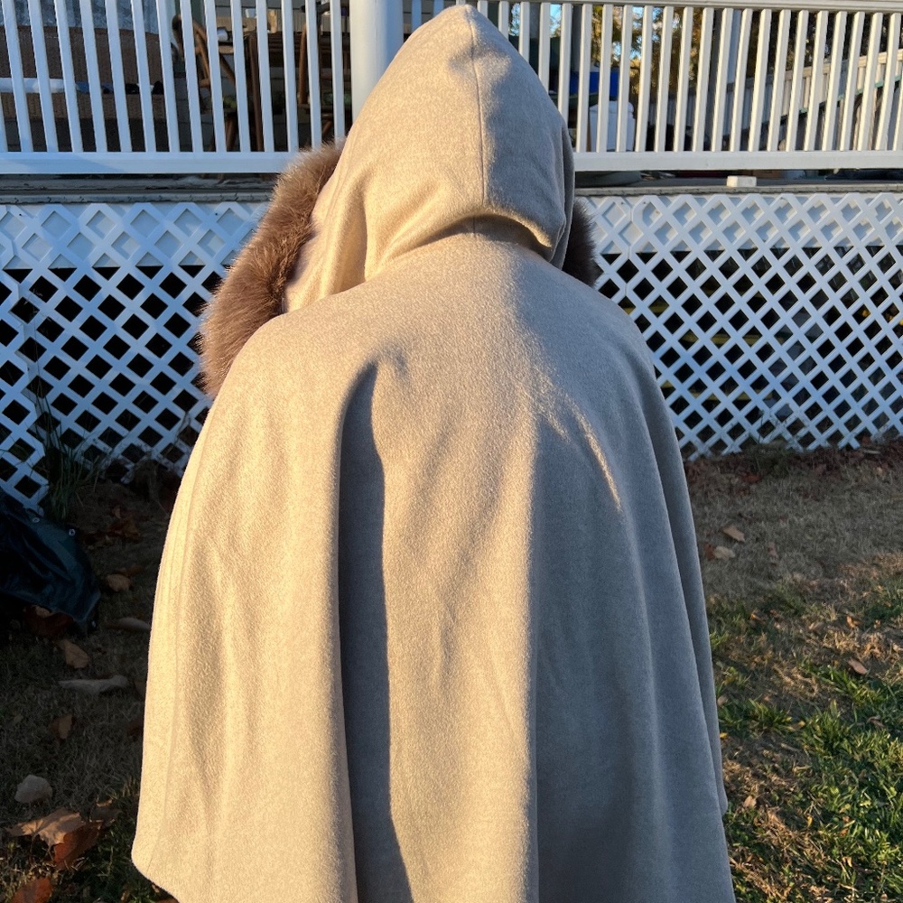 Wool Cape with Fur Trim